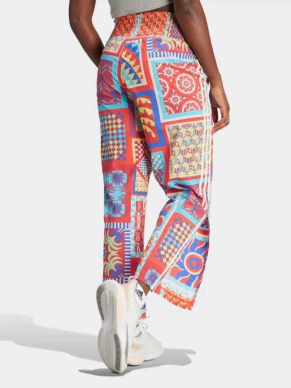 adidas Farm Rio Patchwork Wide-Leg Pants in Red & Turquoise, Medium - Picture 2 of 6